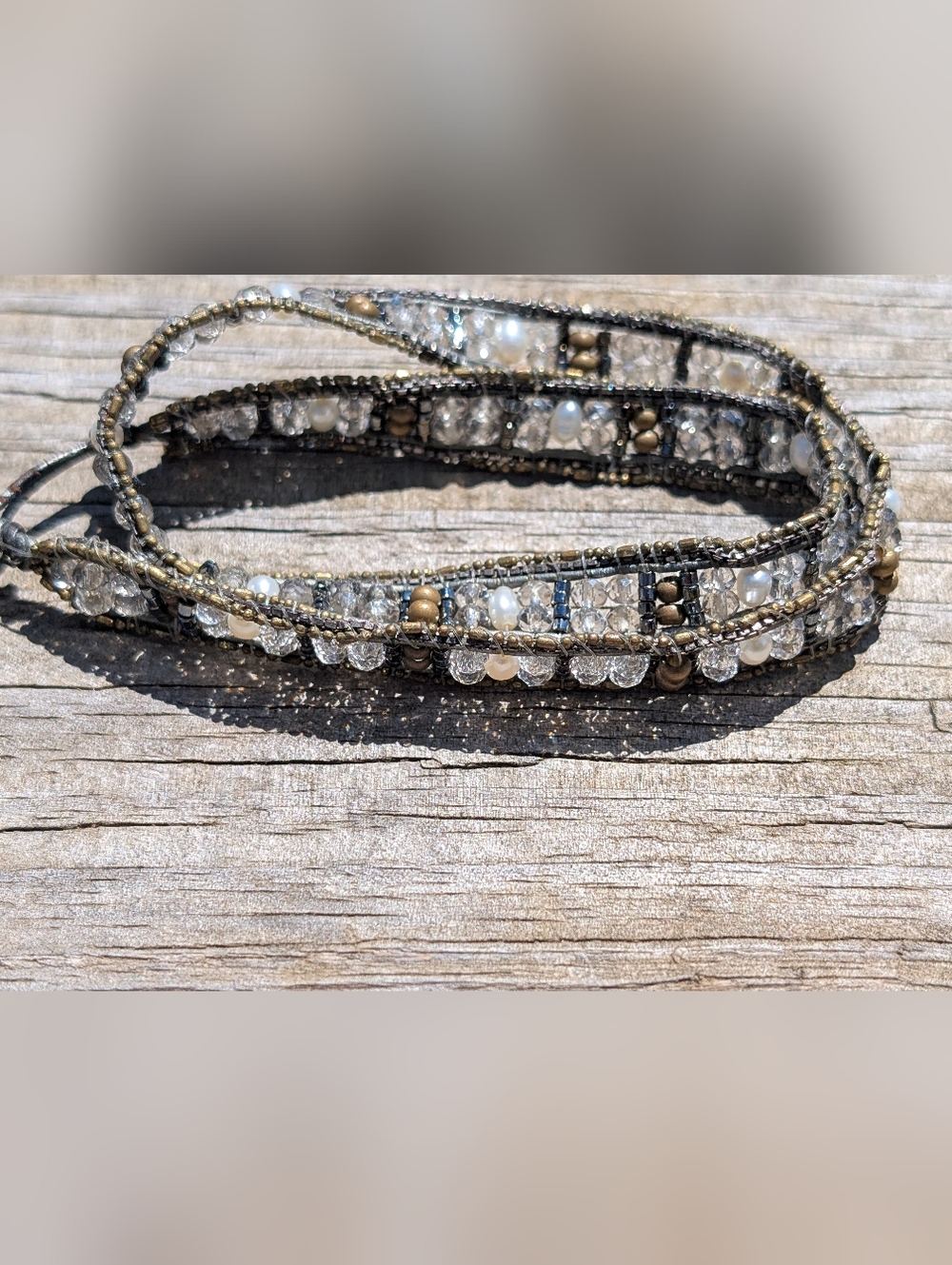 Silpada Beaded Multi-Strand Wrap Bracelet in Metallic and Pearl.